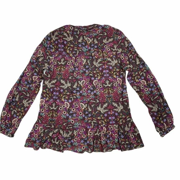 Maeve By Anthropologie Janie Flounced Peasant Blouse Purple Motif NEW - Picture 9 of 10